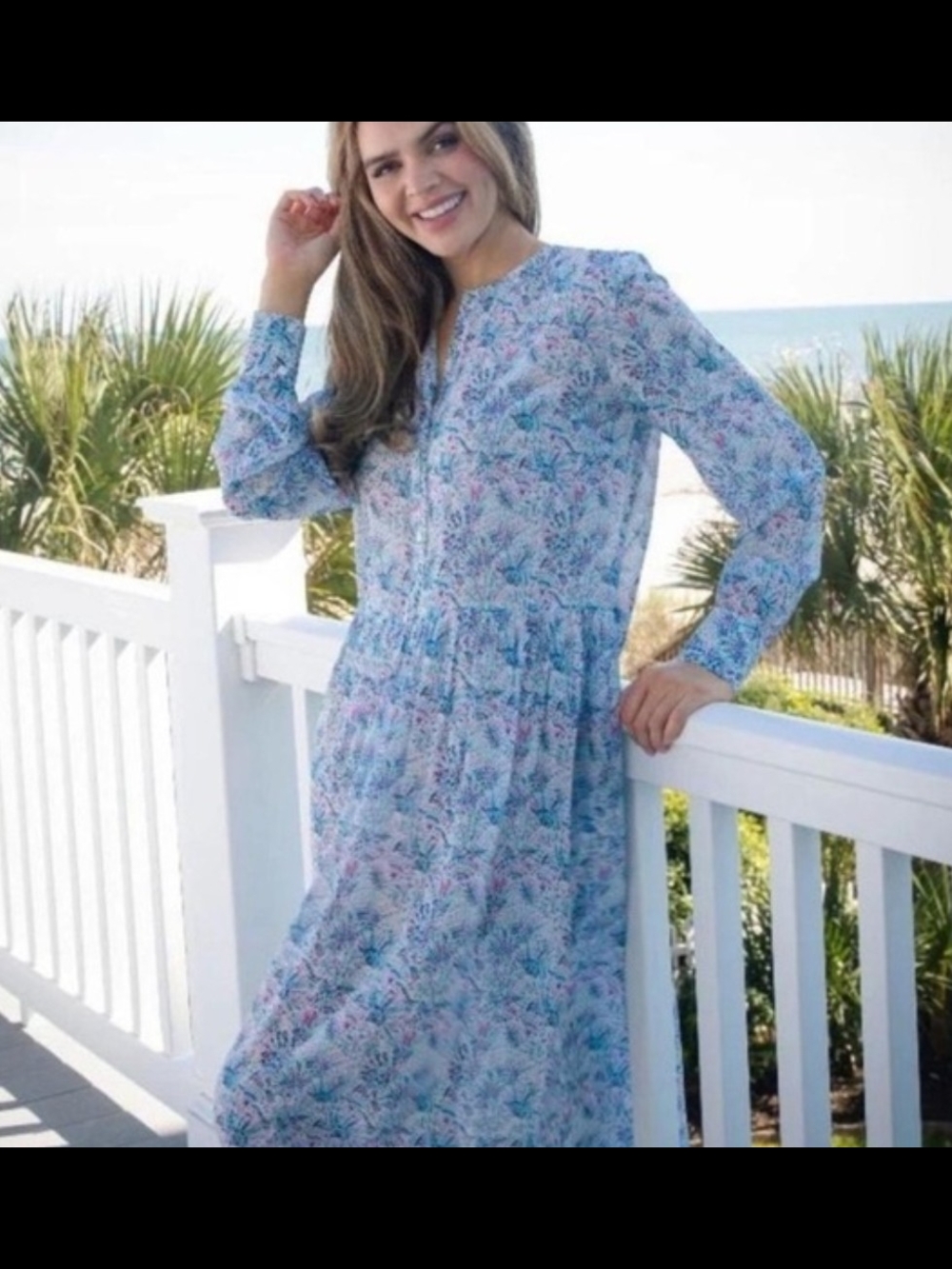 🌼B2G1🌼 Simply Southern Light Blue Floral Long Sleeve Maxi Dress
